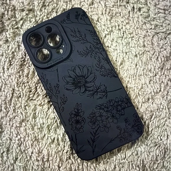 Floral Matte Black Phone Case with Camera Protection - Picture 1 of 2